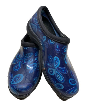 Sloggers Rubber Garden Shoes Women Size6 Blue Floral Print Hippie Rain Galoshes