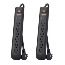 8 Ft. 6-Outlet Surge Protector with 45-Degree Flat Angle Plug, Black (2-Pack)