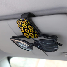 Sunglass Holder for Car Visor,The Vibrant Sunflower Magnetic Leather Car Sun Vis