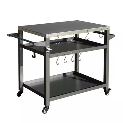 3 Solid Shelf Outdoor Grill Cart Table with Stainless Steel Tabletop