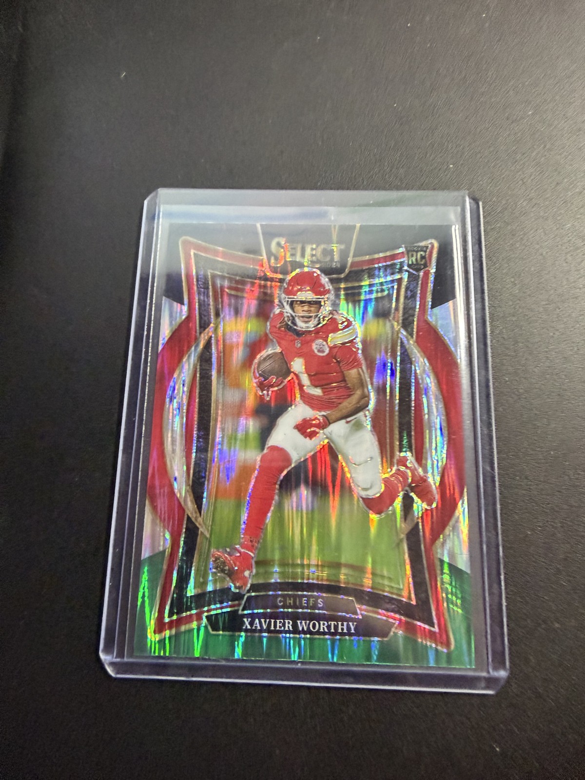 2024 Panini Select - Premier Level Xavier Worthy #119 Black & Green Shock Prizm