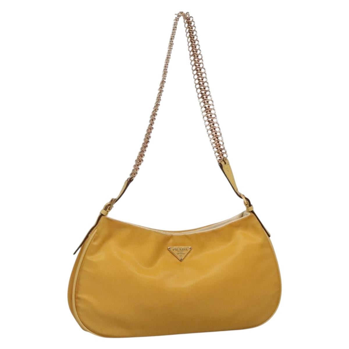 PRADA Chain Shoulder Bag Nylon Yellow Gold Auth 139938
