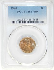 1940 P Lincoln Cent MS67 RD Red PCGS BU Unc Wheat Penny [075] NGC Registry