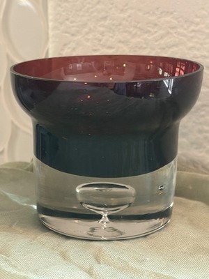 Vintage Amethyst Krosno Poland Glass Votive Candle Holder with Bubble Base
