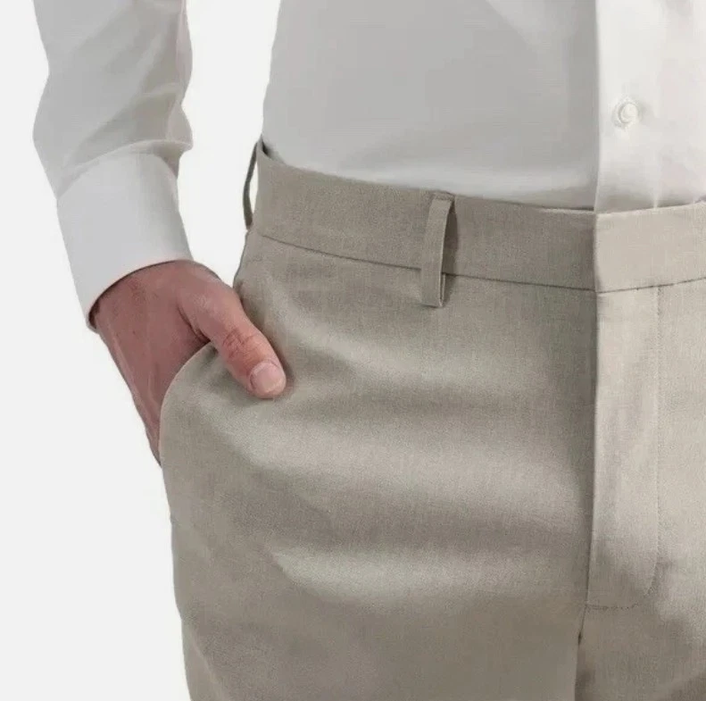 Pantalones de vestir Kenneth Cole para hombre ajustados cintura elástica cómodos azul, bronceado Foto 3 de 4