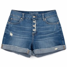 Maurices High Rise Button Fly Denim Shorts Distressed Blue Size 9/10