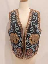 Vintage 1970s Carol Horn Workshop Vintage Hand Embroidered Elephant Vests Sequin