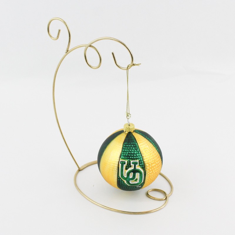 University of Oregon Mercury Glass Ornament With Brass Ornament Stand