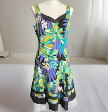 Nine West Dress Womens Size 10 Fit & Flare Floral A-Line Swing Sleeveless Cotton