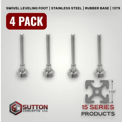 SUTTON CONCEPTS 4 PCS Stainless Steel Swivel Leveling Feet, Rubber Base Pads 3/8-16 x 4"