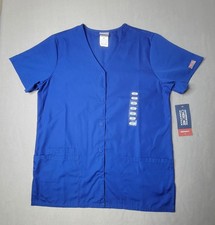 Cherokee Authentic NWT Women Scrub Top Pockets Modern Clas buttons Up Blue XS