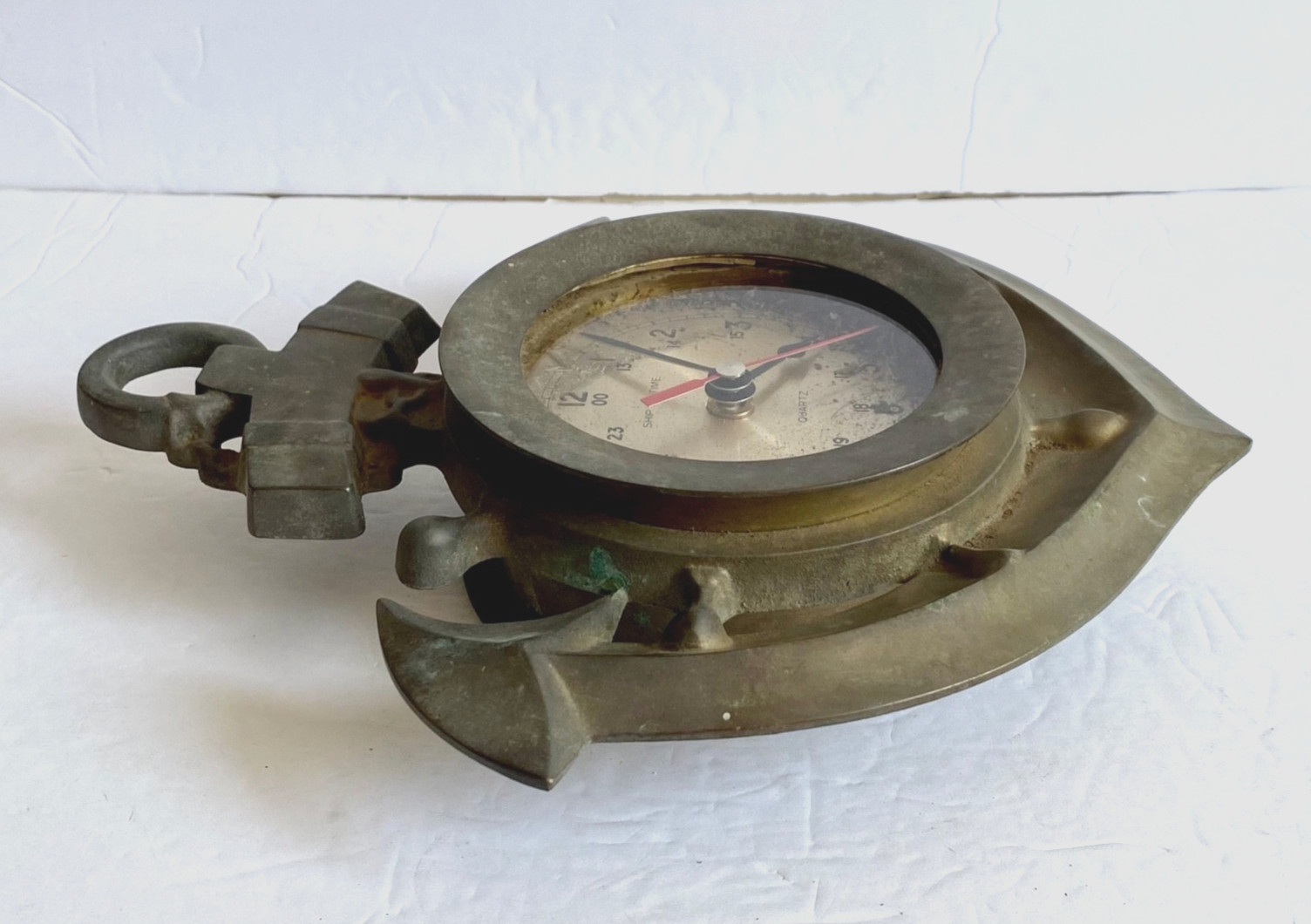 Vintage Brass Nautical Ship's Time Wall Quartz Clock Anchor Marine Ship Boat