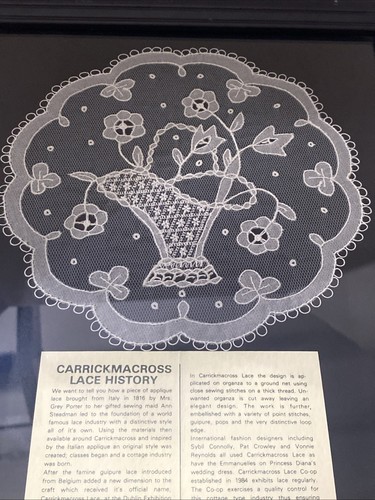 Carrickmacross Lace Floral Design Framed History Card Ireland Elegance