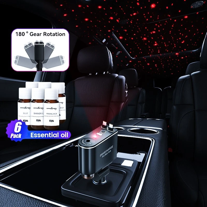 5 en 1 66W Coche USB-C Cambiador Rápido Ambientador Difusor y Luces Estrella Foto 3 de 4