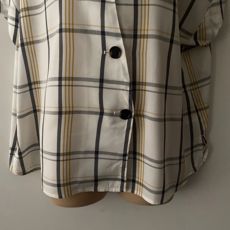 JIGSAW Blouse Sz 16 Button Up Plaid Short Sleeved Shirt Top Women - Image 3 of 4