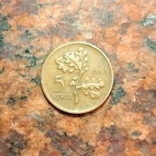 1968 TURKEY 5 KURUS COIN - #B7574