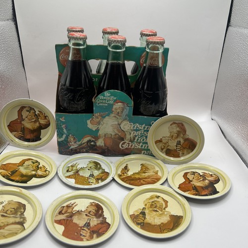 Vintage Coca-Cola Christmas 6 Pack Bottles Carrier Santa Coasters Coke Lot
