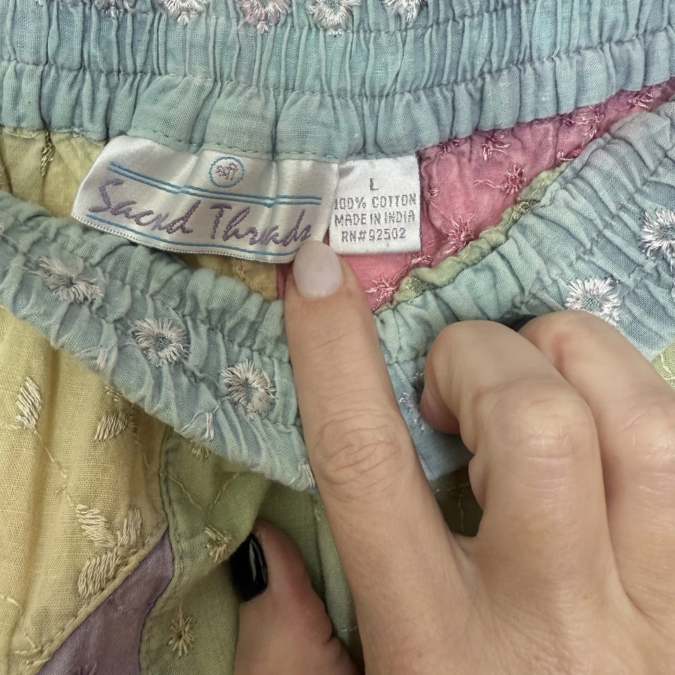 Vintage Sacred Threads Patchwork Embroidered Pastel Pull On Pants Size Large - Image 4 of 4