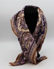 VINTAGE UNMARKED LARGE POLYESTER SCARF PURPLE PAISLEY DESIGN