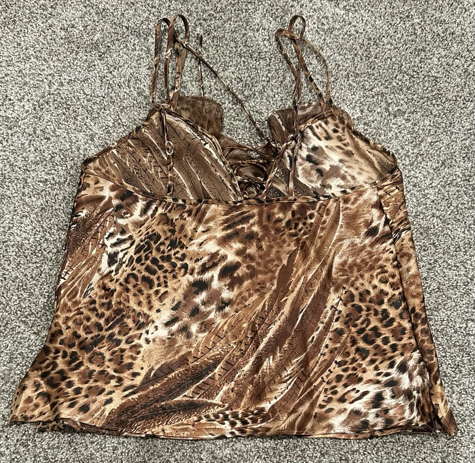 SECRET TREASURES Animal Print 3 Pçs Roupão Camisole & Tap Calças/Shorts Conjunto P - Imagem 3 de 4
