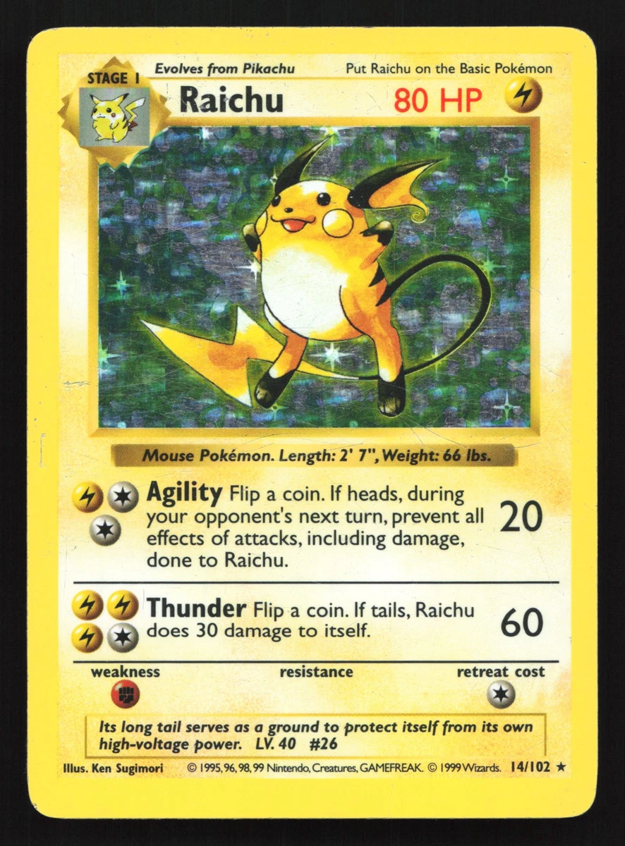 英語版初期　ポケモンカード　raichu shadowless　holo Raichu Pokémon TCG Shadowless Individual Collectible Card Game