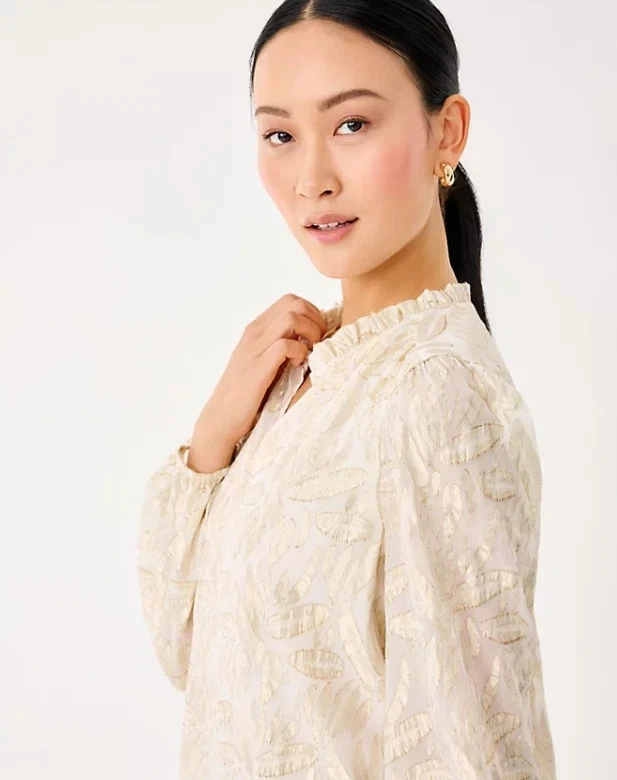 Nuevo con etiquetas Top Lilly Pulitzer Giana Manga Larga Seda Coco Hoja Bebé, Elige Talla Foto 3 de 4