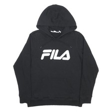 FILA Womens Black Hoodie UK 16 Cotton Blend Pullover Logo Sweatshirt