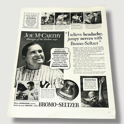 1939 Bromo Seltzer Joe McCarthy Eleanor Holm Vintage Ad R