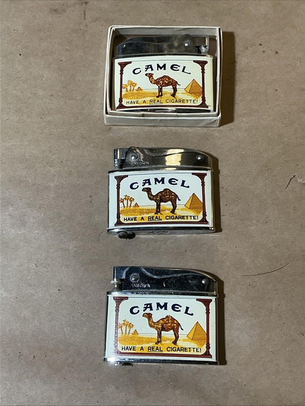 Group Of 3 Vintage Camel Lighters One New In Box Not Tested As Is INV-AT21