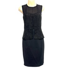 NWT Elie Tahari Black Sheath Dress sz 8 Suede Peplum LBD Vamp Corporate Goth