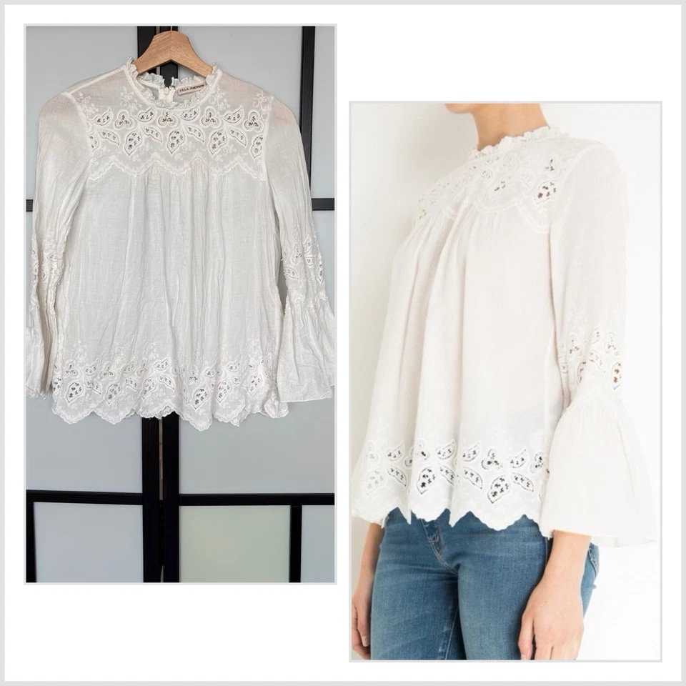 Blusa Ulla Johnson Hasley Talla 2 BLANC Ojales Vieira Lino Algodón Cottagecore