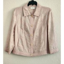 Jacket-Chico's-Pink-Embroidery-Linen-Long Sleeves-Button Up-Chico's 2/US M