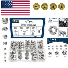 113PCS Locknuts Assortment Kit, 1/4-20 5/16-18 3/8-16 1/2-13 SAE Lock Nuts, 3...