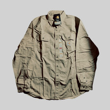 Carhartt Mens Lg FR Work Shirt FRS160 CAT2 Long Sleeve Khaki Twill