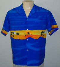 Vintage Shoreline Hawaii Beach Sunset Hawaiian Shirt Men Large