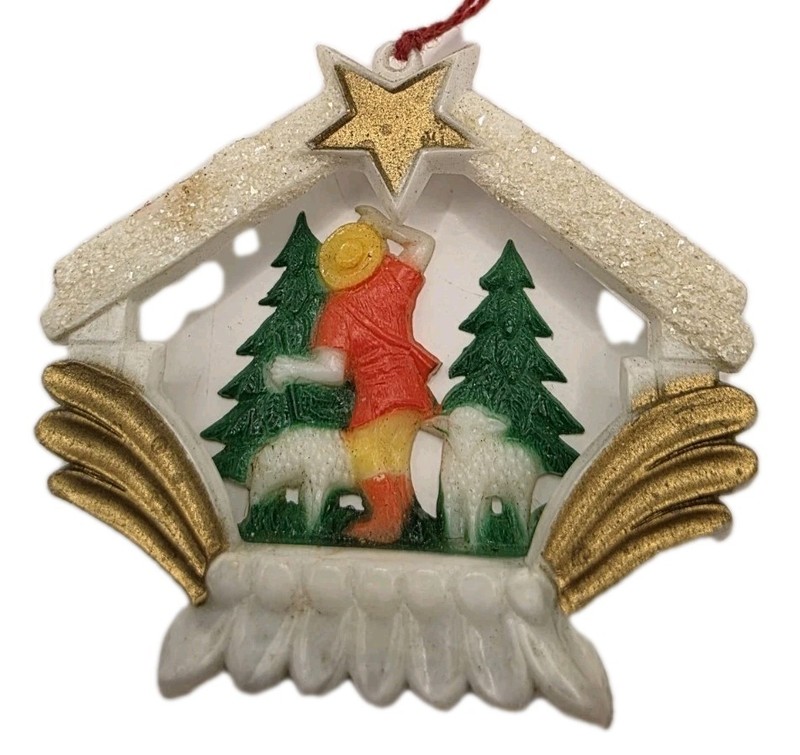 Vintage 1940s 1950s Gas Shepherd Lamb Christmas Ornament Retro Diorama Star West