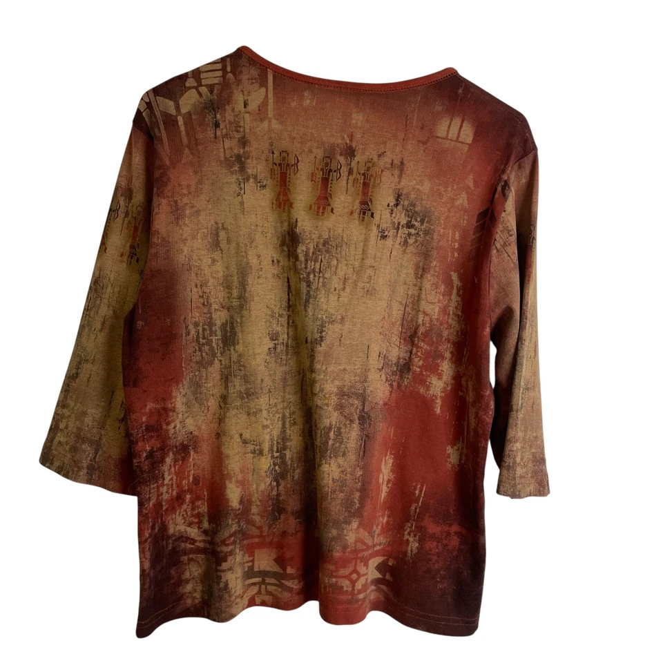 Camisa informal de algodón con pedrería adornada azteca roja talla XL de cactus para mujer Foto 2 de 4