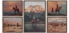 5pcs Vintage Cowboy Wall Art Western Desert Canvas Wall Decor Horse Pictures ...