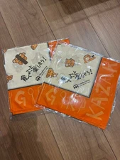 Japanese Tenugui: Wiener Bandana Orange Beige Nippon Ham Novelty Set Of 2 USED K