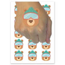 Winter Skiing Bear Temporary Tattoo Water Resistant Fake Body Art Set