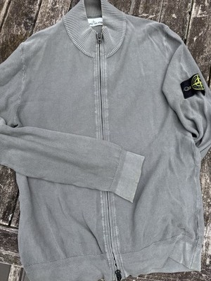 Steingraue Stone Island Strickweste L  mit 2Way Zipper Grobstrick