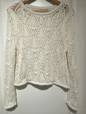 Primark Cares Damen Pullover creme Häkel offen Größe L (UK 14-16)