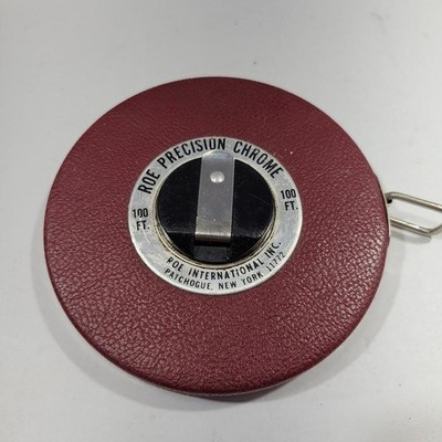 Vintage Roe International Precision Chrome 100 Ft Tape Reel Red Measuring Tool