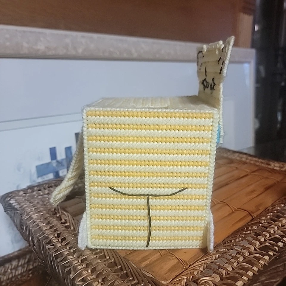 Cubierta de caja de pañuelos para gato de lona de plástico cosida a mano de colección naranja atigrada  Foto 4 de 4