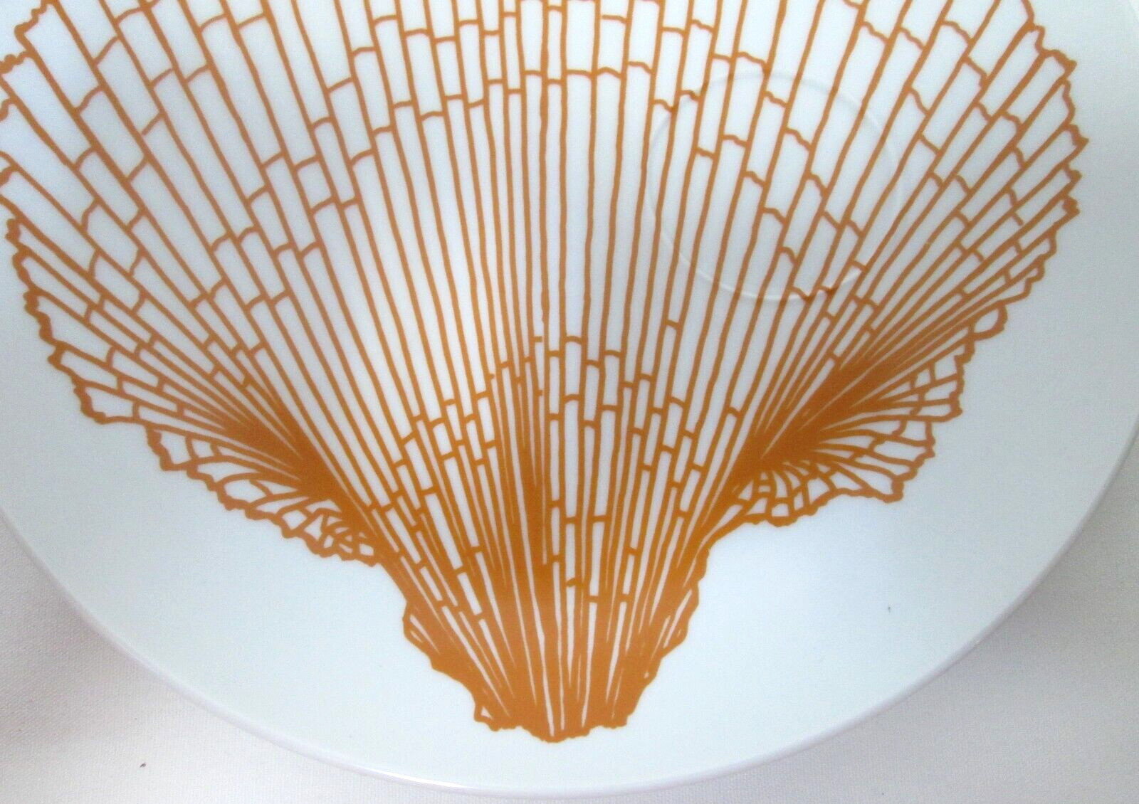 Fitz Floyd Monotone Shell Orange 9" Snack Plate Saucer Scallop Shell Set 4 NEW