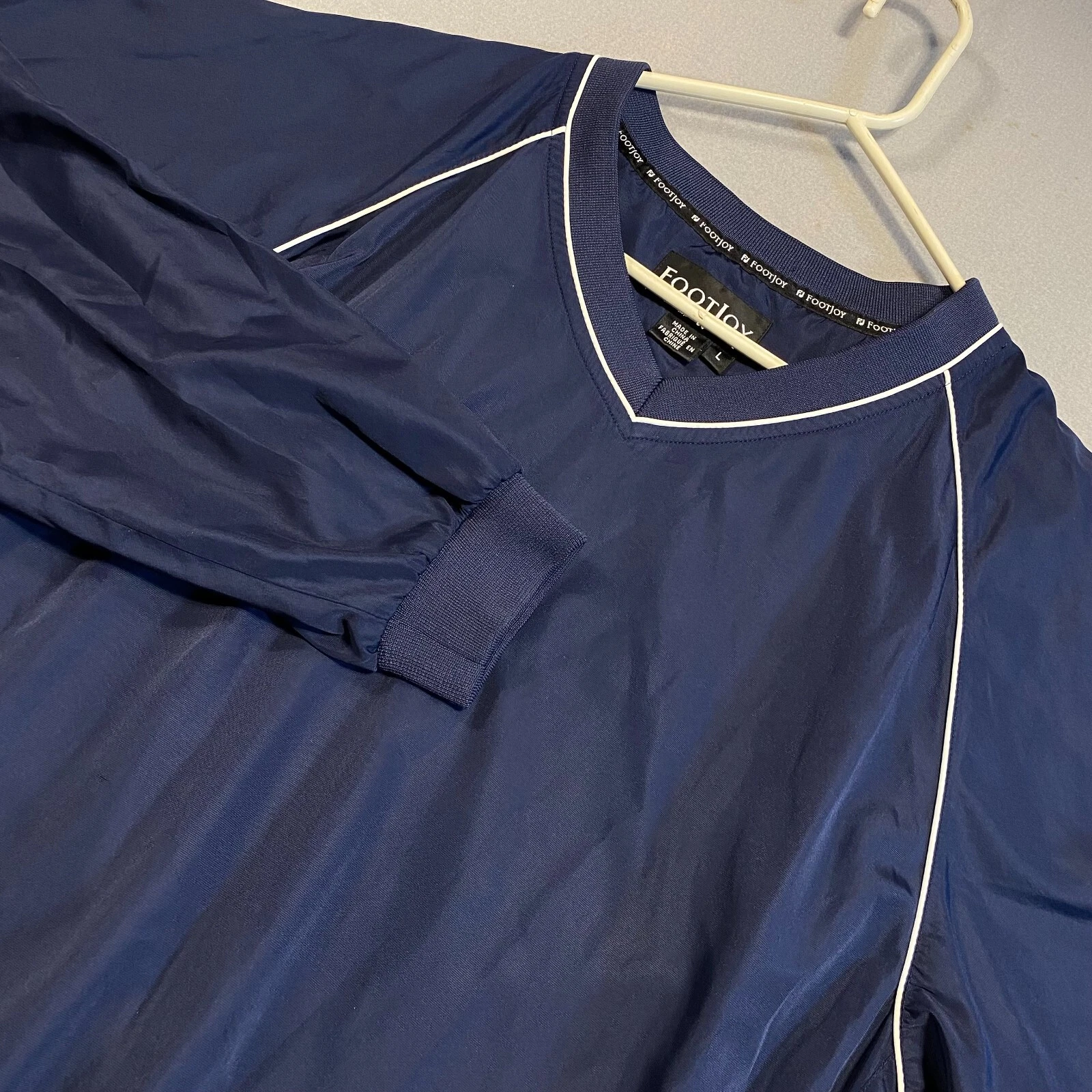 Footjoy Lightweight Windbreaker Pullover Mens Large Golf Jacket Blue V-Neck EUC