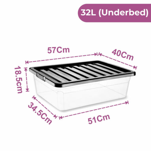 Plastic Storage Boxes with Black Lids Durable Stackable Home Office Clear Box UK - Picture 11 of 14