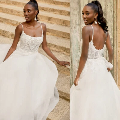 Brautkleid Boho Hochzeitskleid Spitze Aufkleber A-Linie Weiß Ivory 38 40 42 44 - Bild 1 von 4