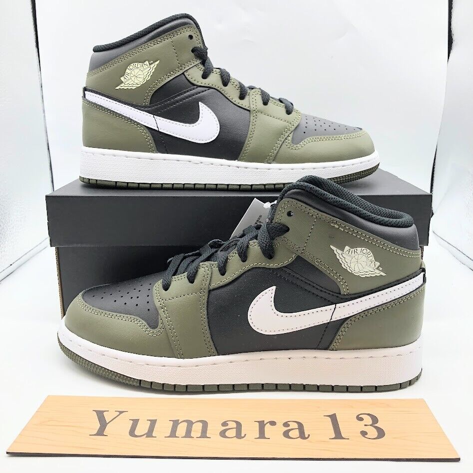 Nike GS Air Jordan 1 Mid Medium Olive Black DQ8423-092 Size Nike GS Air Jordan 1 Mid Medium Olive Black DQ8423-092 Size