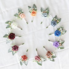 10PCS Groom Boutonniere Flower Corsage Artificial Rose Multicolor Wedding Party
